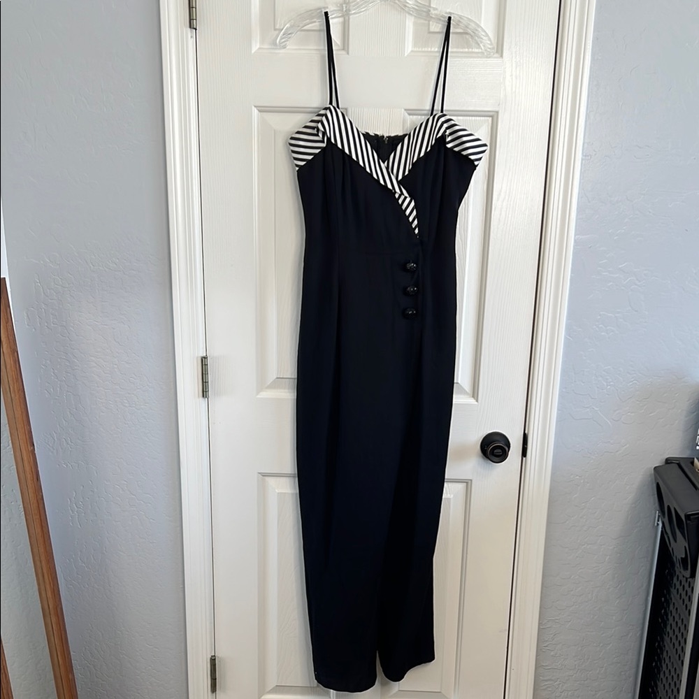 Vintage Betsy & Adam black white sweetheart neck sheath midi dress w/ slit 11/12